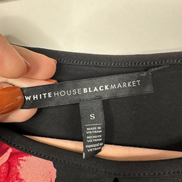 White House Black Market Floral Print Bodycon Dress Black Grenadine Small #A1408 - Picture 4 of 8